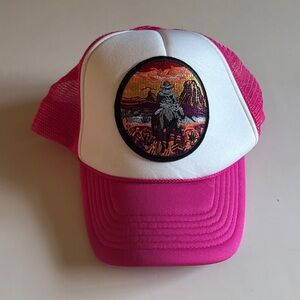 Hot Pink and White Trucker Cap with Cowboy Patch